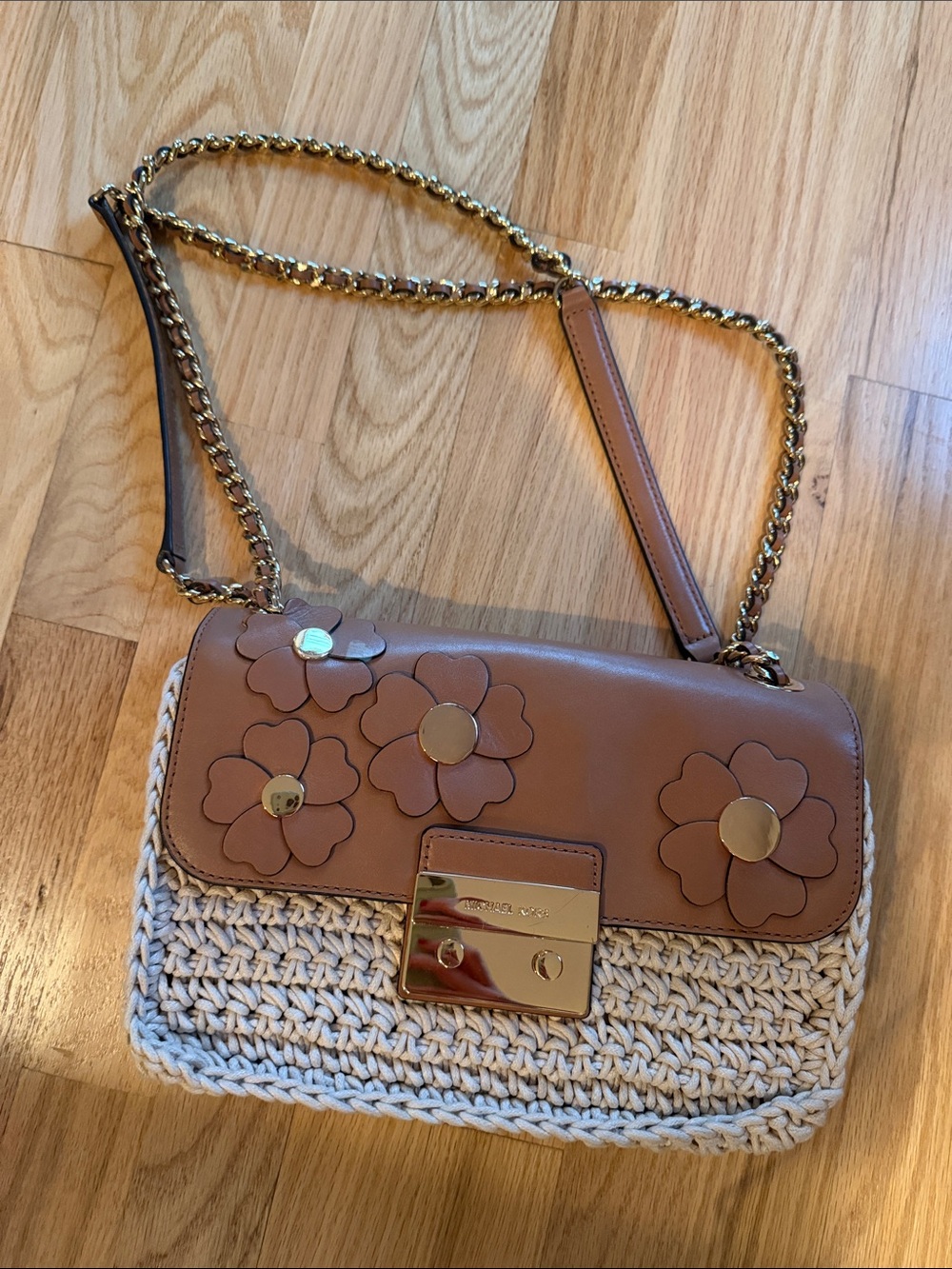 Michael Kors Sloan Editor Floral Appliqué Woven Crossbody